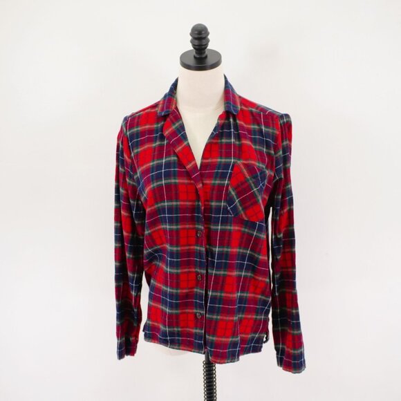 Old Navy Blue Red Green Plaid Flannel Collared Button Front Shirt Top Small Long - Picture 4 of 10